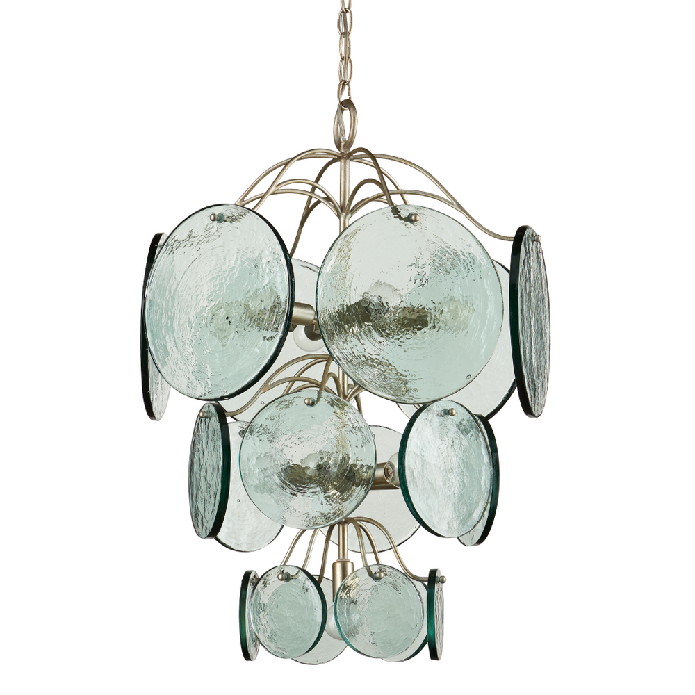 Rovigo Chandelier - Elegant Silver Leaf Design with Recycled Glass Discs for Contemporary Spaces