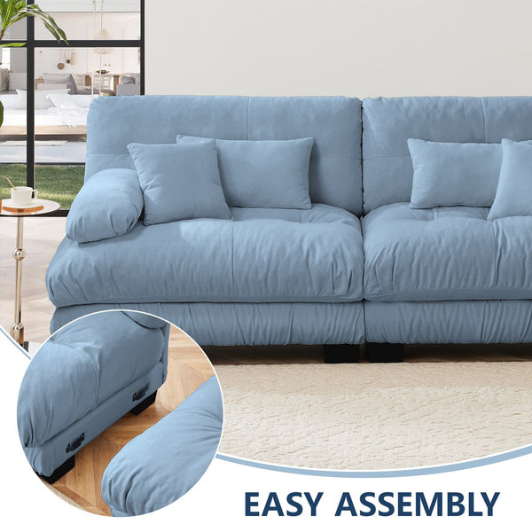 English Elm Free Modular Sectional Sofa - L-Shaped Cloud Couch With Convertible Ottoman & Chic Chenille Blue Finish W714S01179
