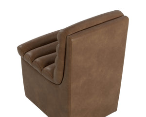 Sunpan Norm Wheeled Dining Chair - Modern Luxe Comfort With Channel Cushioning For Stylish Dining Spaces Brown Faux Leather 111764