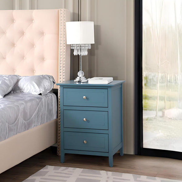 English Elm Teal Compact Nightstand with 3 Drawers for Modern Bedrooms — Vibrant Teal, Space-Saving, Sturdy Design B078112153