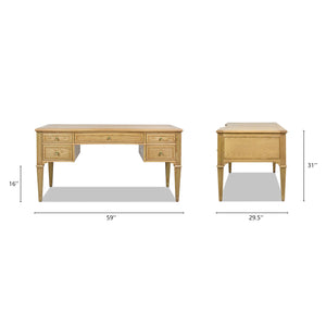 English Elm Jennifer Taylor Home - Dauphin Gold Accent Executive Desk - Natural Ash Wood, 5 Drawers, Premium Quality & Easy Setup B2719P238477