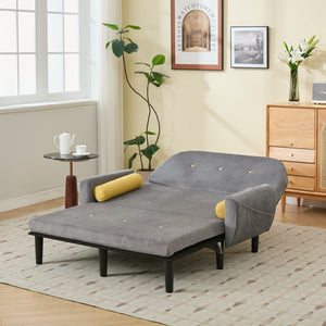 English Elm Gray corduroy loveseat daybed recliner with adjustable back, storage pocket, USB armrest charger, two pillows W570P333063