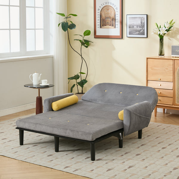 English Elm Gray corduroy loveseat daybed recliner with adjustable back, storage pocket, USB armrest charger, two pillows W570P333063