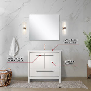 English Elm White Bath Vanity Set With White Quartz Top, Rose Gold Faucet & 28" Mirror For Modern Elegance B2731S02078-GIGA