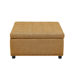 English Elm Tufted Linen Square Ottoman with Lift Top Storage Nailhead Trim Living Room Ginger B2748P481669