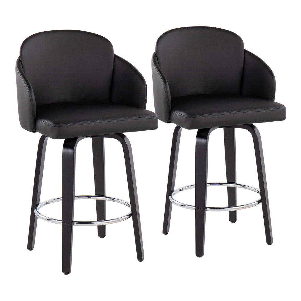 English Elm Dahlia Contemporary Counter Stool Set Of 2 In Black Faux Leather & Wood With Chrome Footrest B202S00222