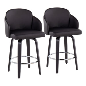 English Elm Dahlia Contemporary Counter Stool Set Of 2 In Black Faux Leather & Wood With Chrome Footrest B202S00222