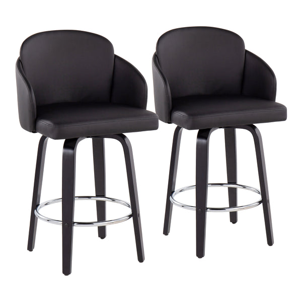 English Elm Dahlia Contemporary Counter Stool Set Of 2 In Black Faux Leather & Wood With Chrome Footrest B202S00222