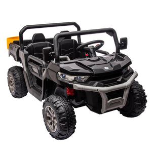 English Elm 24v Kids Ride on Dump Truck Two Seat Electric Utv with Tilting Bed and Remote Control Black W1578P188520