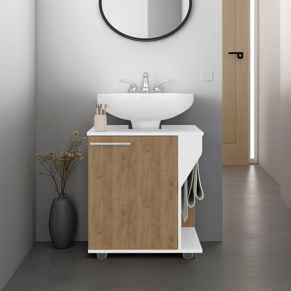 English Elm Phillips Under Sink Cabinet with Cut-Out Back for Pipes, Double Door Wide Freestanding Oak Storage B200P368125