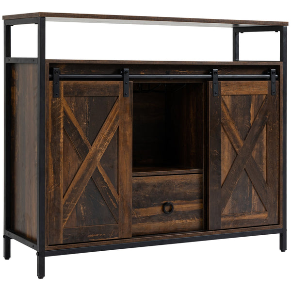 English Elm Homcom Rustic Industrial Sideboard Buffet Cabinet With Sliding Barn Doors, Adjustable Shelves & Storage W2225P217418