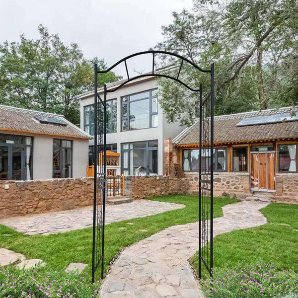 English Elm Metal Garden Arch For Climbing Plants - Elegant Black Powder-Coated Iron Trellis For Outdoor Spaces W656P210530