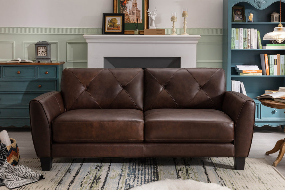 English Elm 3+2 Diamond Quilted Top Grain Leather Sofa Transitional Living Room Two Over Two W1896S00009