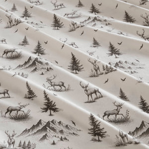 English Elm 3 Pcs Cozy Twin Sheet Set - Gray Deer Toile Pattern, Soft 100% Cotton Flannel For Year-Round Comfort B035P319771