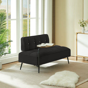 English Elm 54-inch Velvet Tufted Loveseat with Rotating Tray Table Nailhead Trim Compact Seating Black W1359P438325