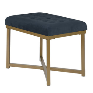 English Elm Metal X-base Bench Tufted Navy Velvet Seat Gold Frame Bedroom Entryway Glam Blue+Gold B056P417121