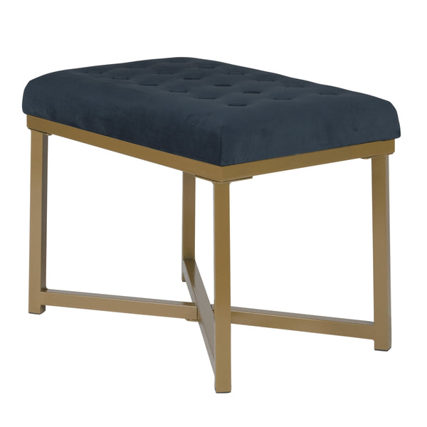 English Elm Metal X-base Bench Tufted Navy Velvet Seat Gold Frame Bedroom Entryway Glam Blue+Gold B056P417121