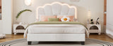 English Elm Full Size Upholstered Flower-Shape Bed, Elegant Flowers Headboard With Led Light Strip, Sherpa Fabric Platform Bed With Wooden Slats Support, White