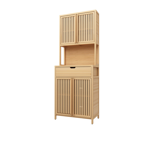 English Elm 72-foot-tall, bamboo double-door storage cabinet in natural finish with drawers, eco-friendly high-capacity organizer for bedroom, bathroom, dining, living rooms W2207P242502