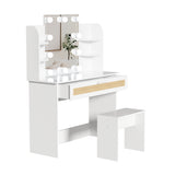 English Elm Vanity Desk Set Stool & Dressing Table With Led Lighting Mirror Drawer and Compartments Modern Wood Cosmetic Table Chest Of Drawers White Color