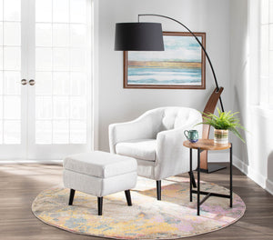 English Elm Mid-century Modern Arc Floor Lamp with Bentwood Base and Black Linen Reading Shade B202S02209