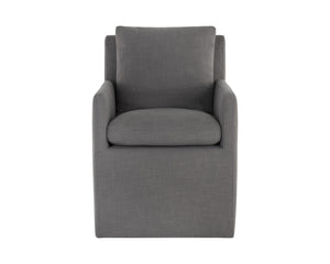 Sunpan Glenrose Elegant Wheeled Dining Armchair - Classic Comfort with Feather-Filled Cushions for Style Effie Smoke