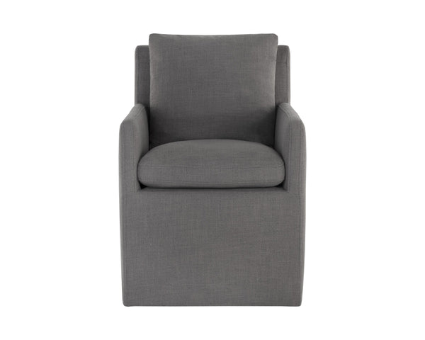 Sunpan Glenrose Elegant Wheeled Dining Armchair - Classic Comfort with Feather-Filled Cushions for Style Effie Smoke