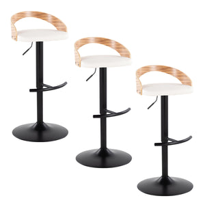 English Elm Adjustable Swivel Barstools Set of 3 Chrome Base Natural Wood Green Fabric Seat Black,White B202S02027