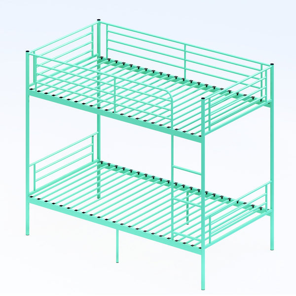 English Elm Bunk Bed Twin Over Iron Frame with Full Guardrail Ladder and Under Storage Green W3752P412410