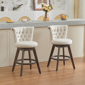 English Elm 26" Plush Velvet Swivel Counter Stools Set of 2 with Tufted Back, High-Res Foam & Sturdy Wood Legs Beige W1143P362518