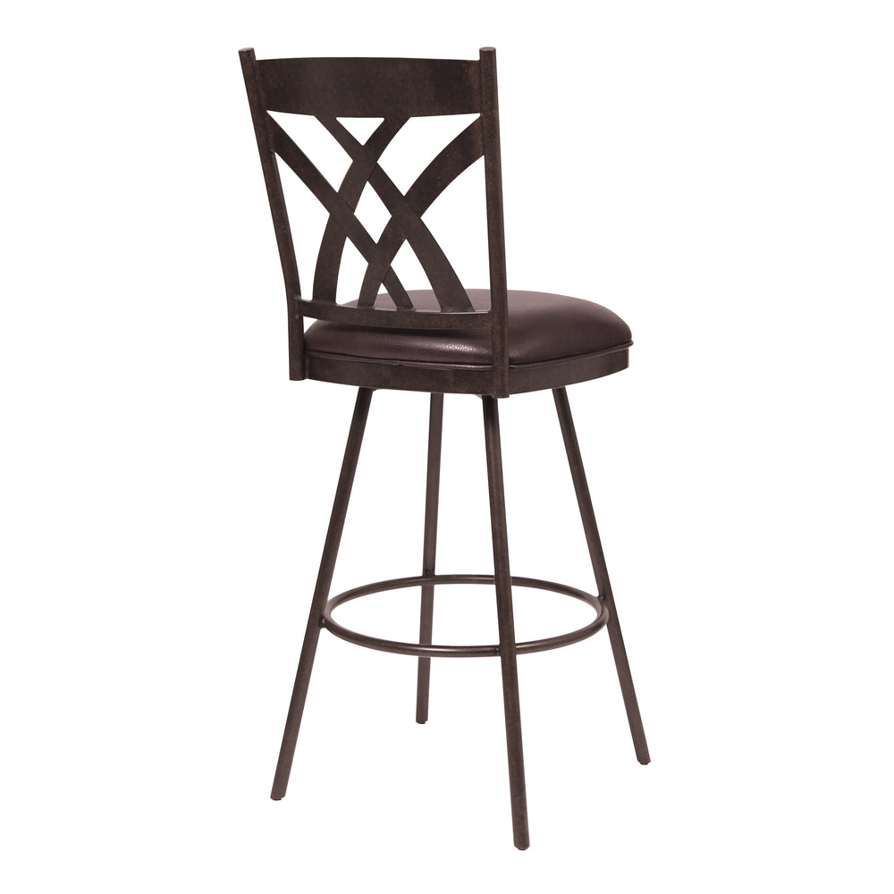 English Elm Dover Mid-century Counter Stool with Tall Back Swivel Seat and Faux Leather Cushion Brown B2736P464872
