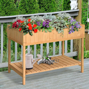 English Elm Outsunny 43X18X30In Elevated Wooden Garden Bed With 8 Pockets & Shelf – Perfect For Herbs & Veggies! W2225P217244-GIGA