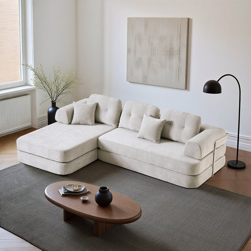 English Elm 104" Boneless Chenille Sectional Sofa with Chaise Deep Memory Foam Seats Living Room Light Grey W3565S00022