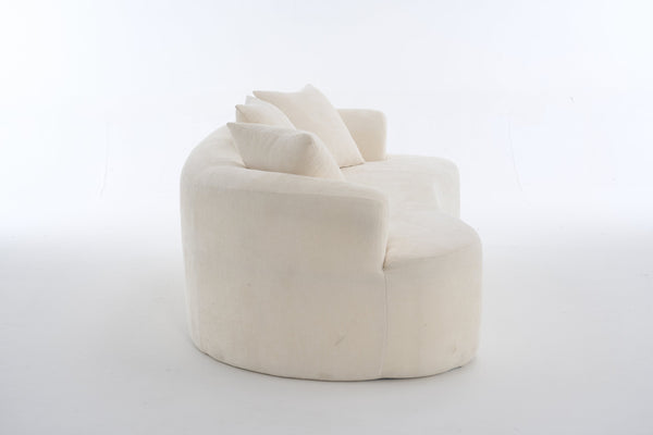 English Elm Crescent-shaped Chenille Loveseat Low Profile Curved Sofa for Modern Living Rooms White W5188P450354