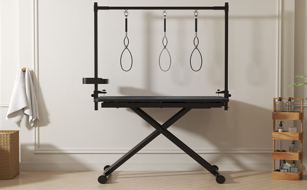 English Elm 47'' Foldable Dog Grooming Table X-lift Adjustable Height Station with Arm Noose Organizer W3587P358750