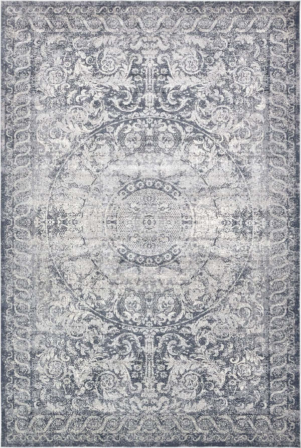 Unique Loom Chateau Grant Machine Made Border Rug Dark Blue, Gray/Ivory 10' 0" x 14' 5"