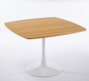 English Elm 42 42 Inch Square Dining Table Mid-Century Tulip Design for 4-6, Sturdy Metal Pedestal Base, Easy Assemble Oak W3766P370364