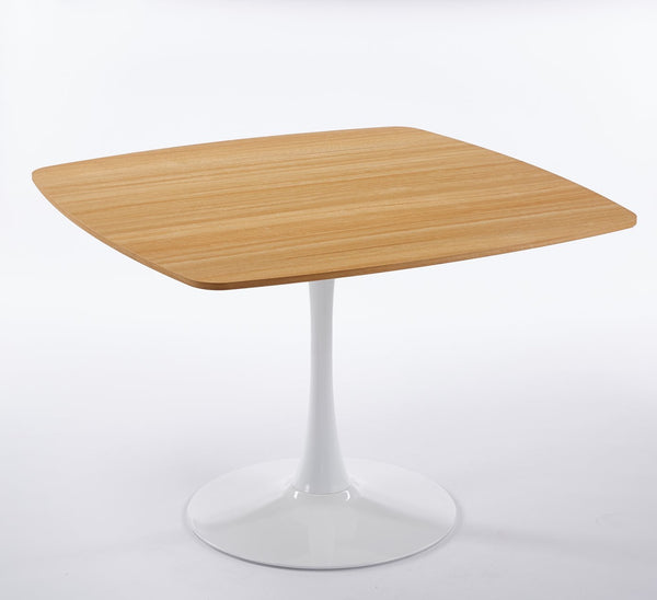 English Elm 42 42 Inch Square Dining Table Mid-Century Tulip Design for 4-6, Sturdy Metal Pedestal Base, Easy Assemble Oak W3766P370364