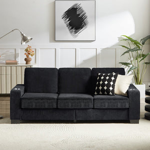 English Elm 83.86"Corduroy comfy sofa with resilient sponge & spring cushions, stylish modern 3-seater for living spaces Black W1359P215065