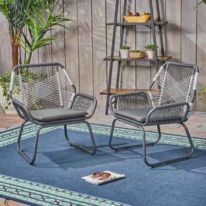 English Elm Christopher Knight Home® - IDAHO Woven Rope Club Chair Set of 2 – Gray Steel Frame, Water-Resistant Polyester Cushions, Stylish Patio Seating (2-Pack) 62330.00CGRY