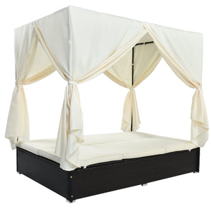 English Elm U_style Outdoor Double Daybed Resort Canopy Lounge with Steel Frame and Adjustable Backrests Beige WY000476AAK