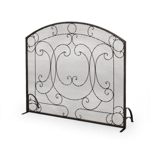 English Elm Christopher Knight Home® - FIREPLACE Black+Gold Iron Screen 40x34.25 Decorative Mesh Guard — Stylish Heat Shield & Spark Barrier 67717.00BBGLD
