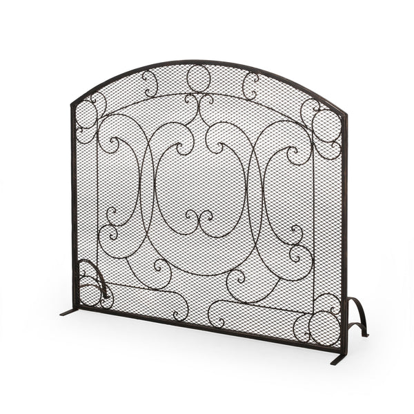 English Elm Christopher Knight Home® - FIREPLACE Black+Gold Iron Screen 40x34.25 Decorative Mesh Guard — Stylish Heat Shield & Spark Barrier 67717.00BBGLD
