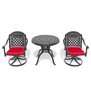 English Elm 3-Piece All-Weather Cast Aluminum Dining Set With Swivel Chairs & Round Table For Cozy Outdoor Spaces P2 W1710S00297-GIGA