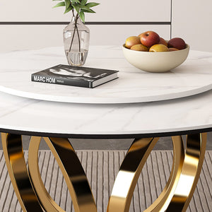 English Elm 53" Round Dining Table With 360° Lazy Susan - Stain & Heat Resistant Sintered Stone For Modern Spaces W2699S00032