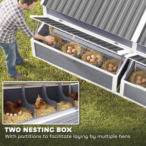 English Elm Wooden Backyard Chicken Coop with Galvanized Mesh Run Roosting Bars and Nesting Boxes T3971S00111