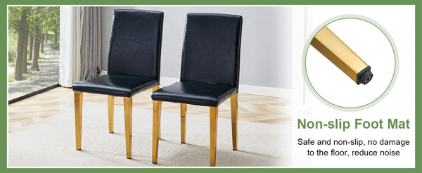 English Elm Table and Chair Set Extendable Round Mdf Top Gold Legs Four Pu Dining Seats Black,White+Gold W1151S04830