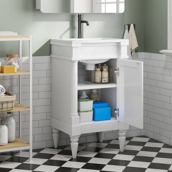 English Elm 18-Inch Modern Bathroom Vanity with Sink Compact Retro Design Durable MDF & Solid Wood Legs Storage-Friendly White N710P257401K