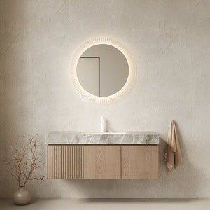 English Elm Muri Floating Bathroom Vanity Plywood Cabinet Sintered Stone Top Oak Veneer Drawer W2615S00590