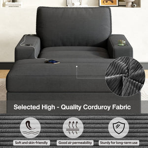 English Elm Christopher Knight Home® - 42.8" Oversized Chaise Lounge with Storage Ottoman, Corduroy Upholstery, USB Port & Cup Holders for Cozy Living Space Grey N765P350851G
